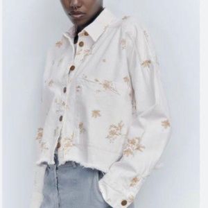 Zara embroidered denim over shirt